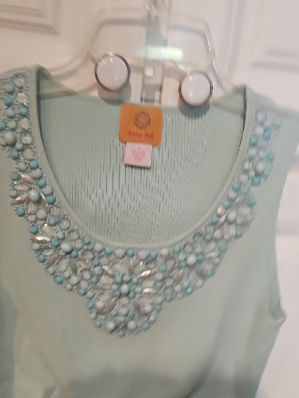 Ruby Rd. Mint Green Beaded Ribbed Tank - Picture 3 of 3